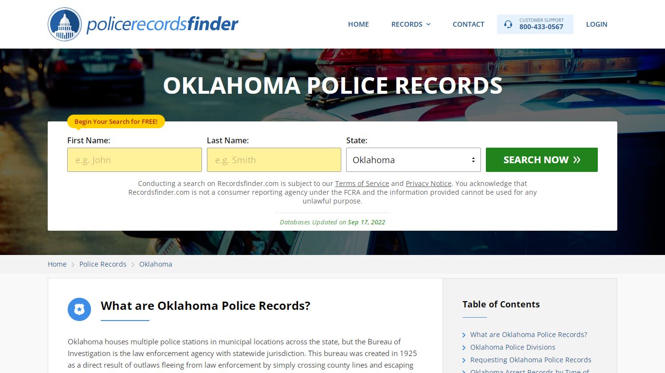 Oklahoma Police Records Search & Police Departments Online - RecordsFinder