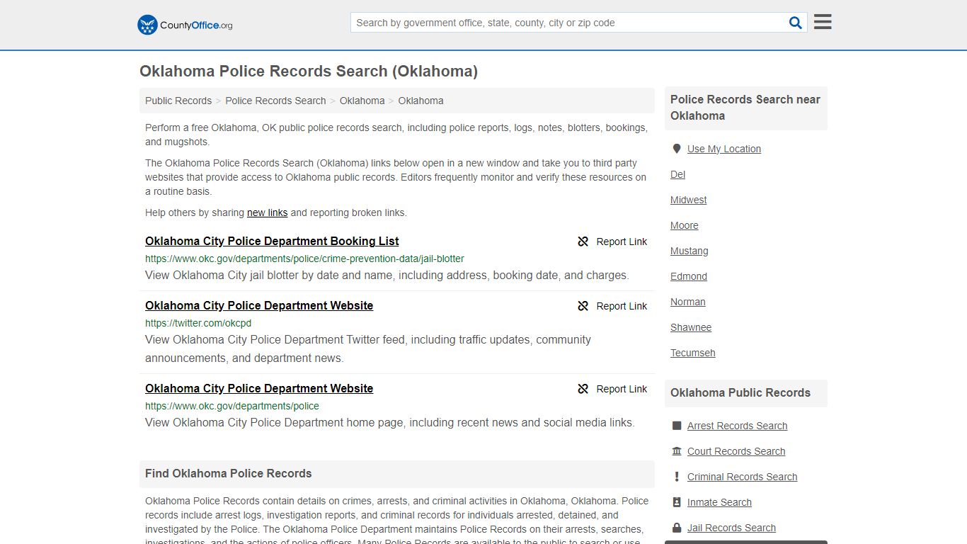 Oklahoma Police Records Search (Oklahoma) - County Office